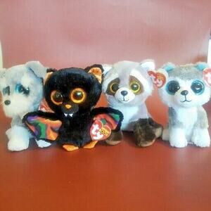 Ty Beanie Boos Lot Of 4 Scarem, Slush, Bandit, Whiskers, All With Tags Halloween
